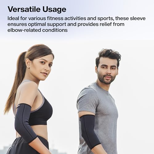 Image of FOVERA Elbow Support Compression Sleeve for Tennis Elbow, Golfer's Elbow, Tendonitis Pain Relief | Ideal for Workout, Tennis, Volleyball, Cricket for Men & Women (Size - S, 1 Pair)