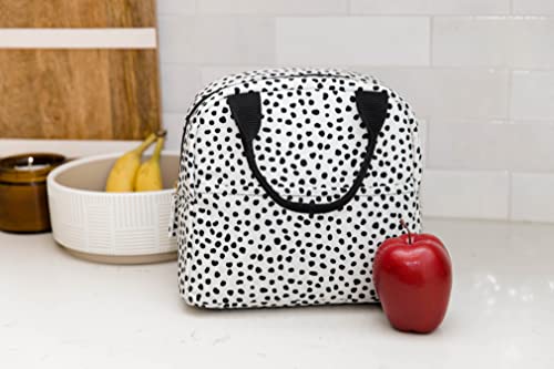 Steel Mill & Co Insulated Lunch Tote Bag for Women, Large Capacity Cooler Lunch Box, Cute Lunch Bag for Adults, Mini Cooler with Zipper Closure, Pockets, and Sturdy Handles (Black Dots)