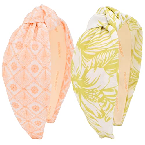 Begood Knotted Headband For Women Embroidery Womens Knotted Headbands Tropical Wide Headbands For Summer Fashion Headbands For Women's Hair Designer Turban Hair Accessories For Girls 2Pcs #TOP10