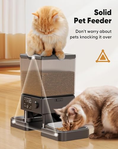 oneisall 5L Futterautomat Katze 2 Näpfe, Katzenfutter Automat mit einem Knopf, Einfache Bedienung, Futterspender für Katzen/Hunde, mit Edelstahlschüssel, Voice Recorder, für kleine/mittlere Haustiere – Bild 6