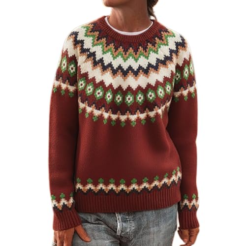 Akivide Womens Pullover Vintage Sweaters Fall Winter Casual Loose Long Sleeve Knitted Sweaters Tops