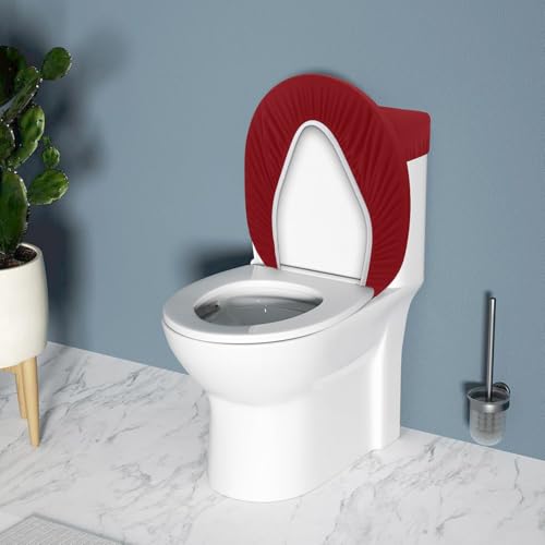 AZHCHKE Toilet Lid Cover and Toilet Tank Lid Cover, Bathroom Toilet Lid Seat Cover Set, Stretch Washable Spandex Fabric Toilet Protector (Dark Red) - Thumbnail 6