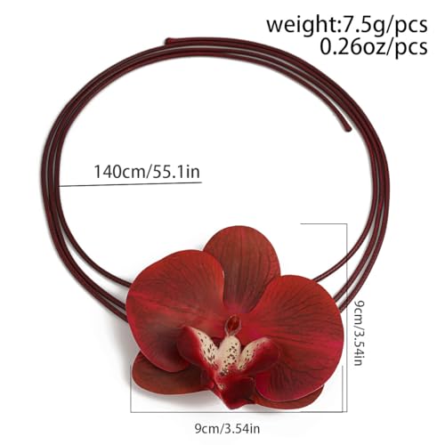 Bethynas Boho Large Orchid Flower Choker Necklace Artificial Phalaenopsis Butterfly Orchid Floral Long Wrap Rope Collar Necklace Hawaiian Beach Party Neck Accessory for Women4