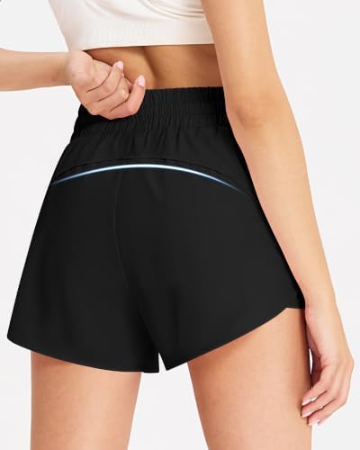 Runhit 2 in 1 Womens Running Shorts 2.5" Athletic High Waisted Black S - 1