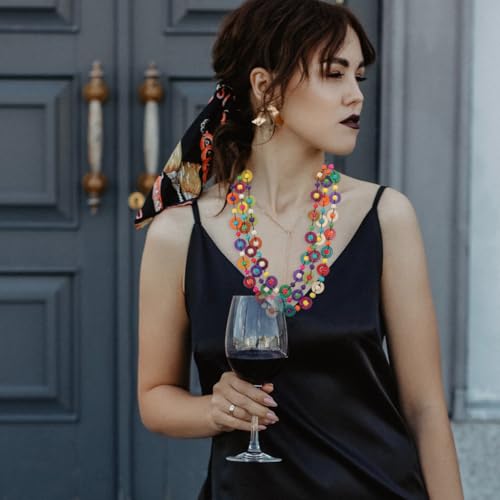 Homoyoyo Multicolor Bohemian Shell Wood Bead Necklace - Multi Layer African Statement Collar for Women - Handmade Beaded Long Adult Necklace3