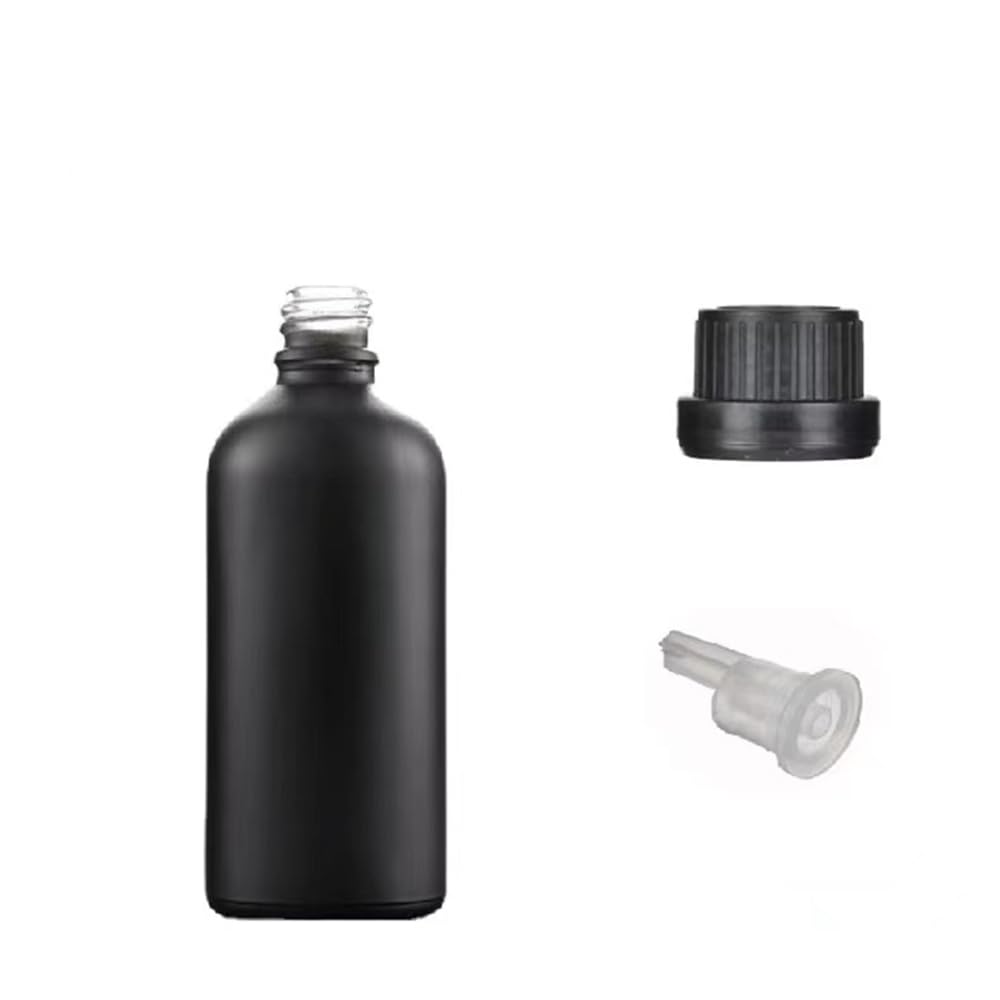 10-100 ml szklana butelka z zakraplaczem czarna, lekki pojemnik na olejki eteryczne, wielokrotnego napełniania oddzielna fiolka do butelkowania (płaska nasadka, 25 szt., 5 ml)