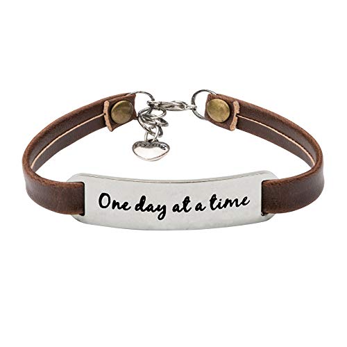 UNQJRY Sobriety Bracelet Recovery Jewelry Addition Gifts for Women Inspirational Leather Wrap Bangle One Day at a time