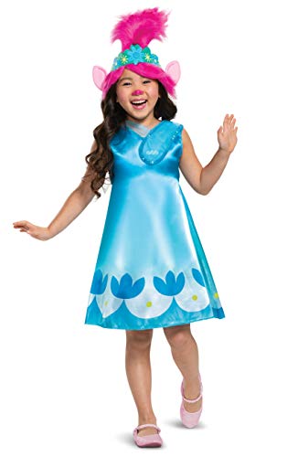 Trolls World Tour Poppy Costume, Trolls World Tour Children's Classic Dress Up Outfit for Girls, Kids Size Medium (7-8) Blue