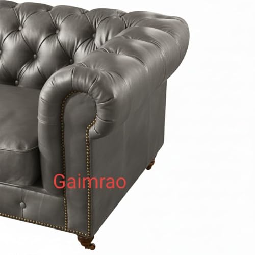 Image of Classic Leatherette Chester Sofa Set Button Tufted, Classic Style Sofa Set for Living Room, Office, and Hallway Colour (Grey Leatherette, 3+2 = 5 Seater Sofa)