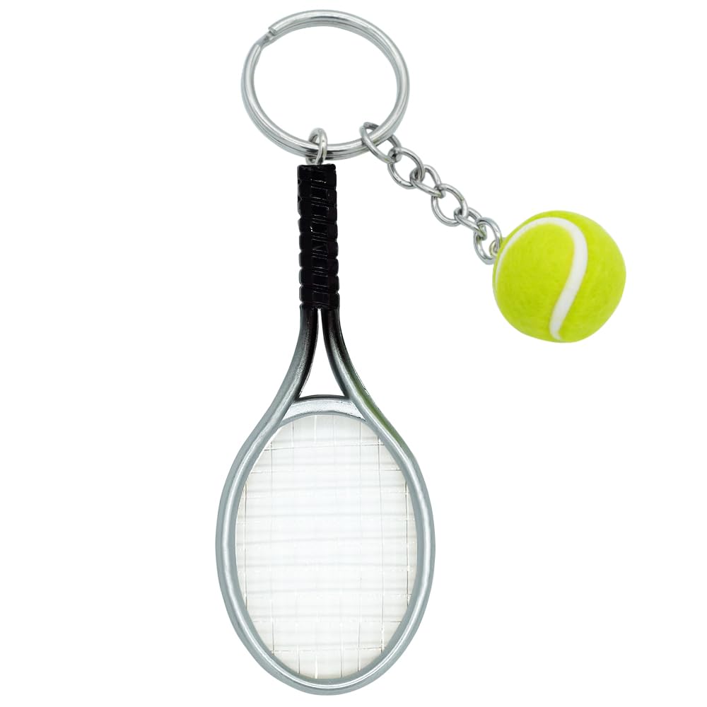 Moydolo Cute Mini Tennis Racket Keychain Key Chain Charm with Tennis Ball Key Ring Pendant