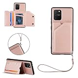FHXD Kompatibel mit Samsung Galaxy A91/M80S/S10 Lite Hülle mit Kartenhalter PU Leder Wallet Case [Displayschutzfolie] Kartensteckplätze und Standfunktion Stoßfest Schutzhülle-Roségold