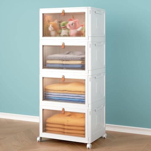 Image of Mevigo Door Plastic Wardrobe for Kids| Almirah and Wardrobe for Baby Clothes| Modular Storage Cabinet Organizer for Cupboard Standing Mat for Kitchen,Home Office,Sink-Indoor (Yfx-4, 4- Layer)