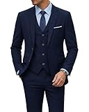 YND Men's Slim Fit 2 Button 3 Piece Suit Set, Blazer Jacket Vest Pants and Tie, Solid Wedding Dress Tux and Trousers Deep Blue