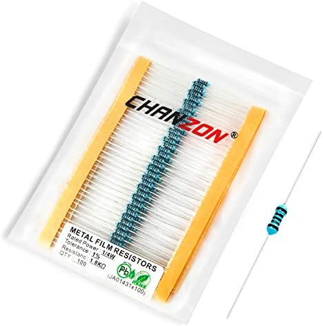 Chanzon 100pcs 1/4W (0.25W) 1 Ω ohm Metal Film Fixed Resistor 0.01 ±1% Tolerance 1R MF Through Hole Resistors Current Limiting Rohs Certificated