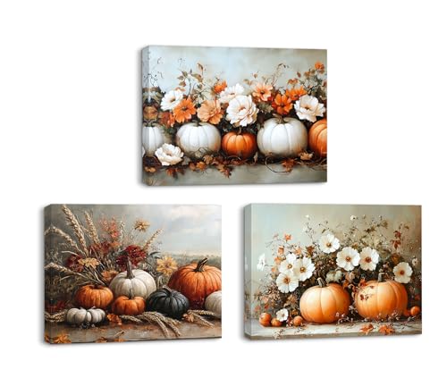 Piy Painting Arte Mural En Lienzo, Cuadro De Lienzo De Alimentos, Calabaza Cuadro En Lienzo, Impresiones Artísticas En Blanco y Amarillo Para Entrada Cafetería Banquetes Cocina, 3 Piezas 30x40cm