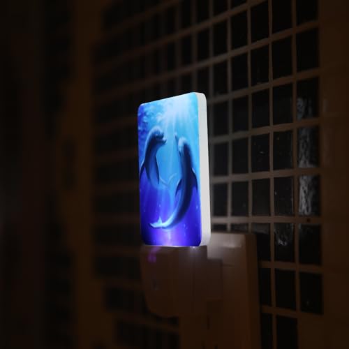 Image of Blue Dolphins Plug-in LED Night Light,Smart Auto Dusk to Dawn Sensor Night lights Plug into Wall, Ocean Animal Nightlight for kids,Energy Efficient Night light for Bedroom,Bathroom,Kitchen,Stairs