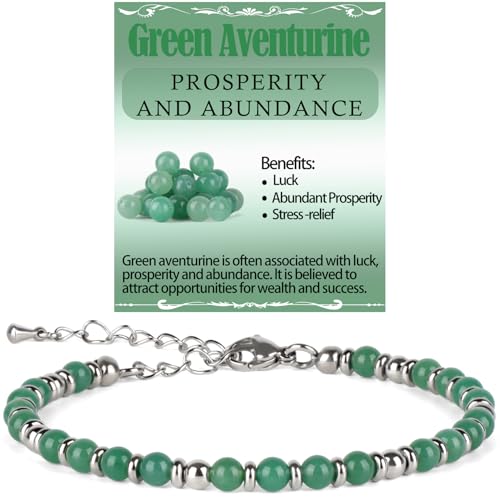 LPBeads 4mm Green Aventurine Tiny Beaded Bracelets For Women Energy Gem Charm Jewelry Adjustable Bracelet Gifts for Mom Daughter Wife Coworkers Friends Bestie