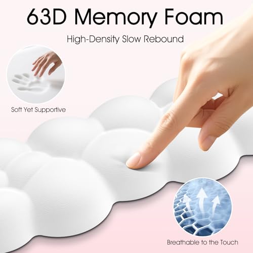 Image of Sushret Cloud Wrist Rest for Computer Keyboard and Mouse Pad Set, White | Memory Foam, Leather, 4-in-1 Cloud Keyboard Wrist Rest Set with Ergonomic Support for Arm and Palm Cushion, Gaming /Work Setup