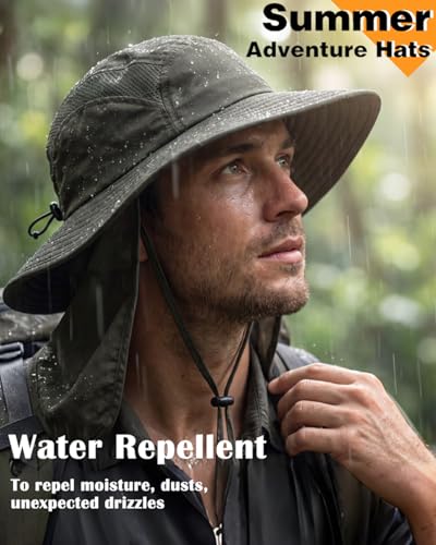 Image of Home Prefer UPF 50+ Mens Wide Brim Fishing Hat with Neck Flap Sun Hat for Men Women Sun Protection Cap