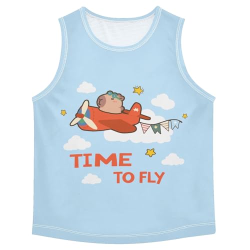 Cute Capybara Pilot Blue Boys Tank Top Sleeveless Quick Dry Athletic T-Shirts 3-10T