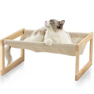 FUKUMARU Dog Bed, Large Breathable Cat Bed, Wooden Cat Hammock for Outdoor, 53 X 42 CM Elevated Pet Furniture Suitable for Kitty, Puppy, Rabbit, Bunny and Small Animal