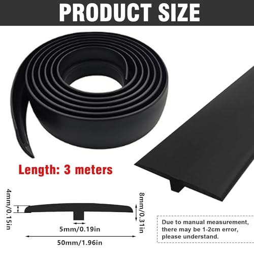 Übergangsprofil T Profil, 5cmx3m Übergangsprofil Selbstklebend, Übergangsleiste Boden, Türschwellen Leiste, PVC Abdeckleiste Flexible für Verbindungsböden Lücken von Laminatdielenfliesen(Schwarz)