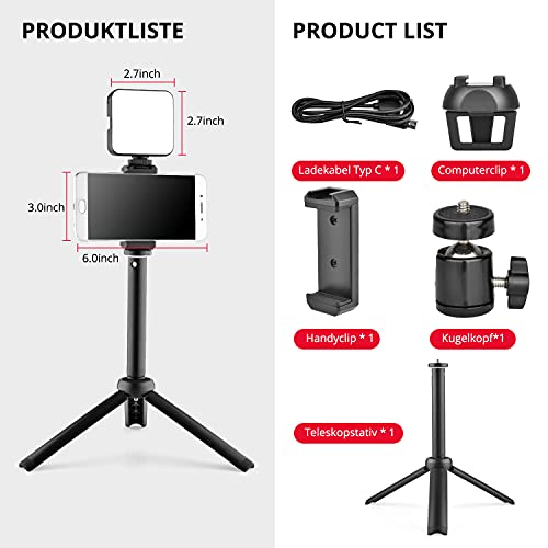 Kameralicht RGB mit Stativ, YELANGU LED Videoleuchte with 2000mAh Battery. Video licht Mini Dimmbare 2500K-9000K, Foto… – Bild 7
