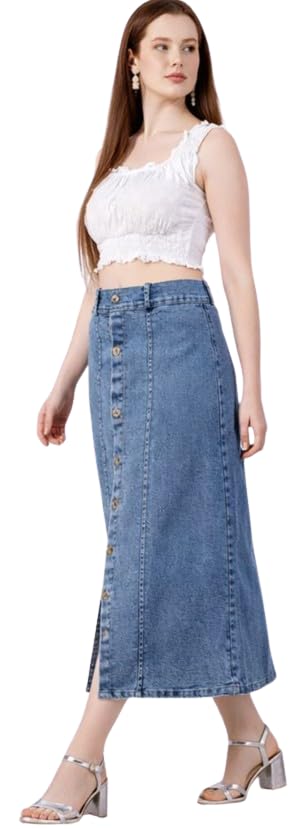 Western Regular Fit Comfortable Long Two Button Up Dobby Denim Skirt for Girls & Women - Review, Price and Buying Guide