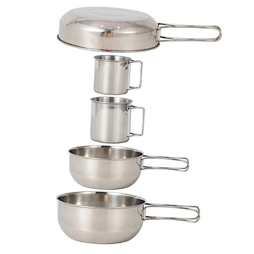 Mipcase 5Pcs Stainless Steel Camping Tableware Set Portable Picnic Pot and Cup Kit Lightweight Mess Kit for Outdoor Cooking Hiking BBQ and Family Gatherings