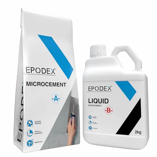 EPODEX Microcement Kit for Walls, Concrete Overlay for Industrial Look & Microcement for Walls Indoors/Outdoors, Durable Decorative Finish, 39.6lbs (Approx. 75 sq ft for 2 Coats) – Light Gray