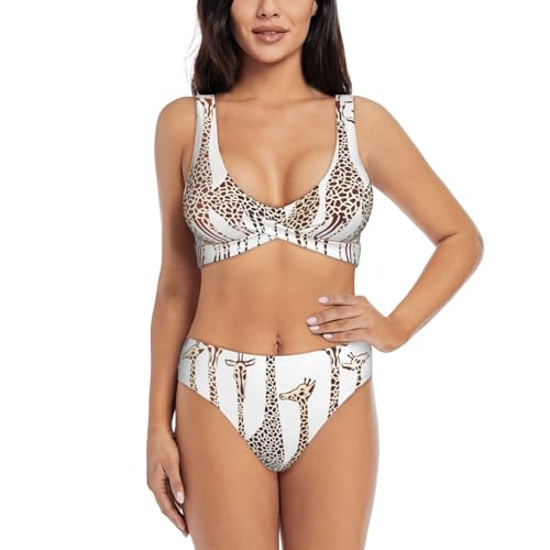 Maillot de bain deux pièces girafe femme pour piscine et plage en tissu séchage rapide