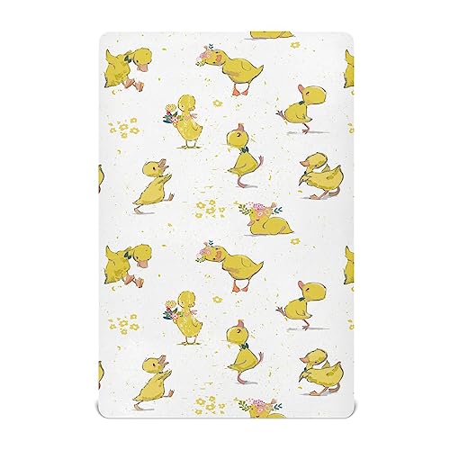 vvfelixl Crib Sheets for Boys & Girls - Cute Duck Toddler Baby Sheets, Fitted, Soft & Breathable, 52 * 28 * 9In White