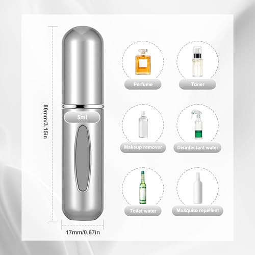 Image of Portable Mini Perfume Atomizer Bottle, 5ml /0.17oz Refillable Spray, Scent Pump Case, Travel Atomizer (Matte Silvery)