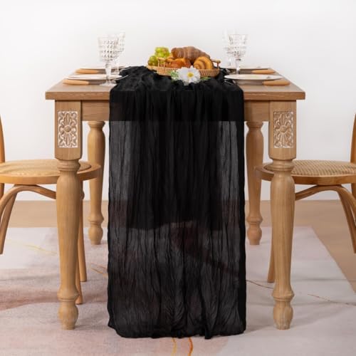 Image of MLMC 3 Pack Black Table Runner 10ft Rustic Gauze Cheesecloth Table Runner 35x120 Inches Cheese Cloth Centerpiece for Wedding Party Bridal Shower Anniversary Events Gothic Decor
