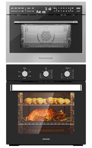 Image of ThermoMate 24 Inch Built-in Microwave and Convection Oven Combination + 24 Inch Black Built-in Electric Wall Ovens with Anti-Mistouch Knob