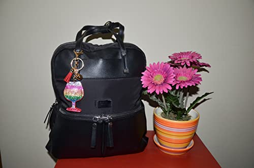 Popfizzy Wineglass Keychain For Women, Bling Wine Purse Charm, Wine Glass Backpack Keyring, Fun Gift For Wine Drinkers #TOP2