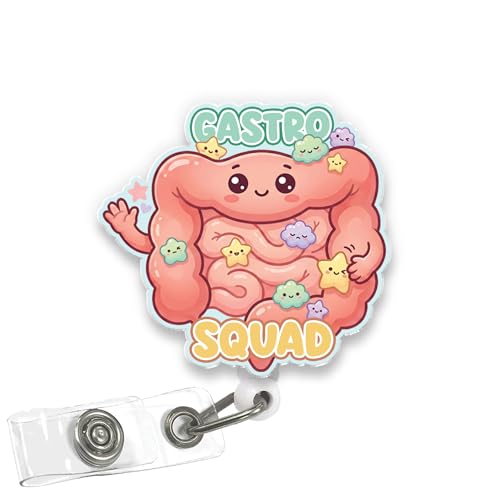 VOTANTA - Gastro Squad GI Badge Reel, Funny Colon Intestine Internal GI Technician Gastro Tech Acrylic Retractable Badge Holder with Clip, Gastroenterologist ID Holder Gifts for Nurse Doctor Student