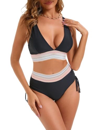 HUXRAKV Bikini-Sets für Damen Gepolstert Push Up Crop Top Badeanzug...