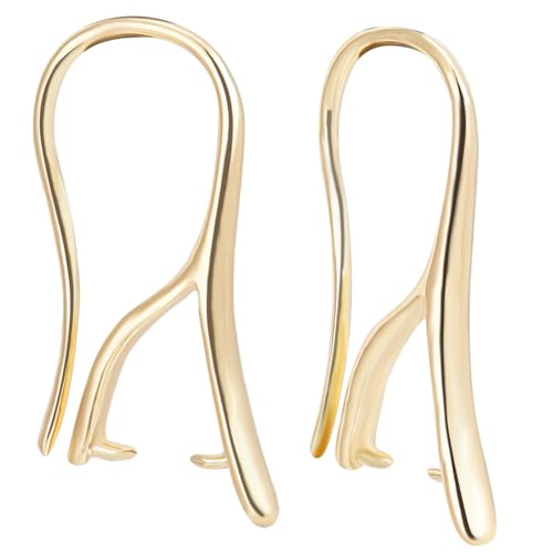 Beebeecraft 1 Box 30Pcs Earring Hooks with Pinch Bails 14K Gold Plated Brass French Ear Wires with Pendant Clasp for DIY Jewelry Making Findings