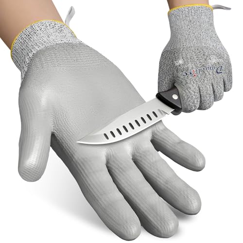 Dowellife Level 5 Cut Resistant Work Gloves for Men and Women, PU Coated Breathable Gardening Gloves, Thin Flexible and Firm Grip for Mechanics and Fishing (Large, Grey)