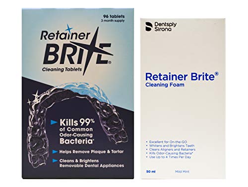 Retainer Brite 96 Tablets (3 Months Supply) and Retainer Brite Cleaning Foam (50 ml Bottle)
