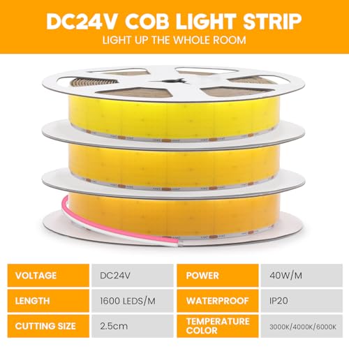 Tira LED flexible 24V COB 1600 LEDs/m 4M blanca miniatura 5