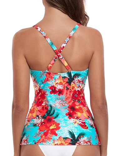 Image of RELELCIGA Women's Tankini Top V Neck Ruched Tummy Control Bathing Suit Top