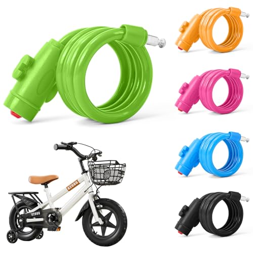 Kid Bike Lock, Bike Lock Cable with Mount for Children, Colorful Bicycle Lock, Portable Bike Locks Coiling Cable Locks for Bikes, Electric Bike, Skateboards, Strollers and Outdoor Equipment (Green)