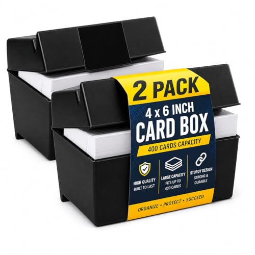 1InTheOffice Index Card Box 4x6 Index Card Holder 400 Capacity (2 Pack)