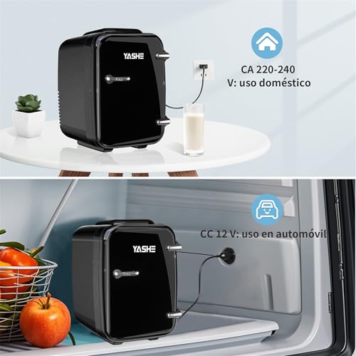 YASHE Mini Nevera, 4L Comética Pequeña Nevera para Dormitorio, CA 220V/ CC 12V para Coche, Enfriar y Calentar para Dormitorio, Portátil para Oficina, Escritorio (Negro) - imagen 6