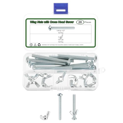 sourcing map 10 Set Screw Bolts Kit with Wing Nut, Carbon Steel 1/4-20 Hand Tighten Wing Nuts with 1/4x2-1/2 Cross Head Screw for Machinery Electronic Equipment, White