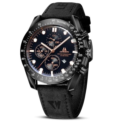 LN LENQIN Men Leather Watch Analog Quartz Watch Luminous Luxury Waterproof Men's Wrist Watches