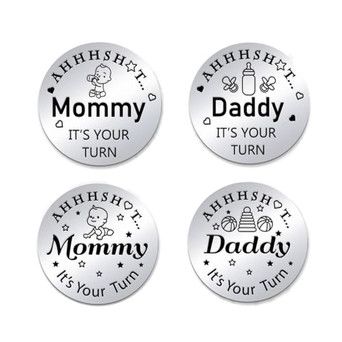 Image of PH PandaHall 2pcs New Parent Decision Mom Dad Challenge Coin Funny Engraving Coins Double Sided Decision Making Coin for First Time Mommy Daddy Push Present Pregnancy Gender Reveal