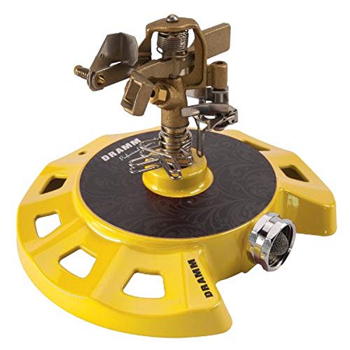 Dramm 15083 Circular Base Impulse Sprinkler with a Heavy-Duty Metal Base, Yellow
